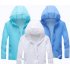 Couple Quick drying Breathable Anti UV Wear resistant Sunscreen Hooded Coat Outdoor Sportswear Light blue XXL