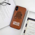 Cute Cartoon Bear Embroidery Leather Phone Case with Card Pocket for iPhone