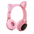 Cute Cat Ear Bluetooth 5.0 Headphones Foldable On-Ear Stereo Wireless Headset with Mic LED Light Support FM Radio/TF Card/Aux in for Smartphones PC Tablet  Pink
