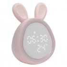 Cute Rabbit Alarm Clock Rechargeable Adjustable Brightness Led Luminous Digital Clock With Temperature Display pink