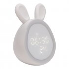 Cute Rabbit Alarm Clock Rechargeable Adjustable Brightness Led Luminous Digital Clock With Temperature Display White