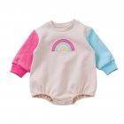 Cute Rainbow Romper For Boys Girls Contrast Color Long Sleeves Bodysuit For 0-2 Years Old Kids beige 6-12M 73