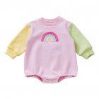 Cute Rainbow Romper For Boys Girls Contrast Color Long Sleeves Bodysuit For 0-2 Years Old Kids pink 6-12M 73
