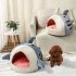 Cute Shark Pet Sleeping Bed Hideout House Warm Soft Comfortable Semi closed Cat Dog Nest Pet Products grey M   48x48x34   
