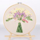 Diy Embroidery Starter Kit with Plants Flowers Pattern+ Hoops Kit  Material package + 20cm imitation bamboo embroidery stretch