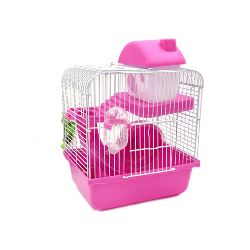 Double Layer Pet Cage Castle Toy for Pet Hamster Supplies Pink_23*17*30cm