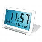 Electronic Alarm Clock With Night Light Folding Silent LCD Digital Clock With Snooze Mode Date Calendar 12/24 H Temperature Display For Travel White