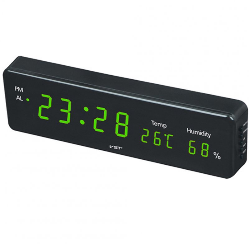 Electronic LED Digital Wall Clock with Temperature Humidity Display Home Clocks European Plug green