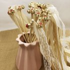 Fairy  Stick, Ribbon Wedding Wands Garland With Beautiful Bell Twirling Streamers, Lawn Party Decoration Supplies Atmosphere Layout Props Beige