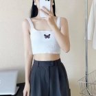 Fashion Butterfly Embroidered Crop Top For Women Trendy Multi-color Retro Casual Sleeveless Tank Tops White One size