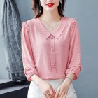 Fashion Chiffon Tops For Women Summer Three-quarter Sleeves Doll Collar Shirt Elegant Solid Color Pullover Blouse Pink 2XL