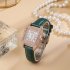 Fashion Women Quartz Wrist Watch Simple Retro PU Strap Full Diamond Roman Dial Watch White