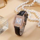Fashion Women Quartz Wrist Watch Simple Retro PU Strap Full Diamond Roman Dial Watch Black