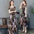 Female Summer Waisted Floral Pattern Short sleeve Printing Dress  Gray pattern 2XL