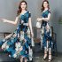 Female Summer Waisted Floral Pattern Short sleeve Printing Dress  Gray pattern 2XL