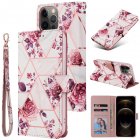 For Iphone 12 Mobile Phone Cover Matte Marble Pattern Multi-function  Flip Phone Leather Case Rose gold