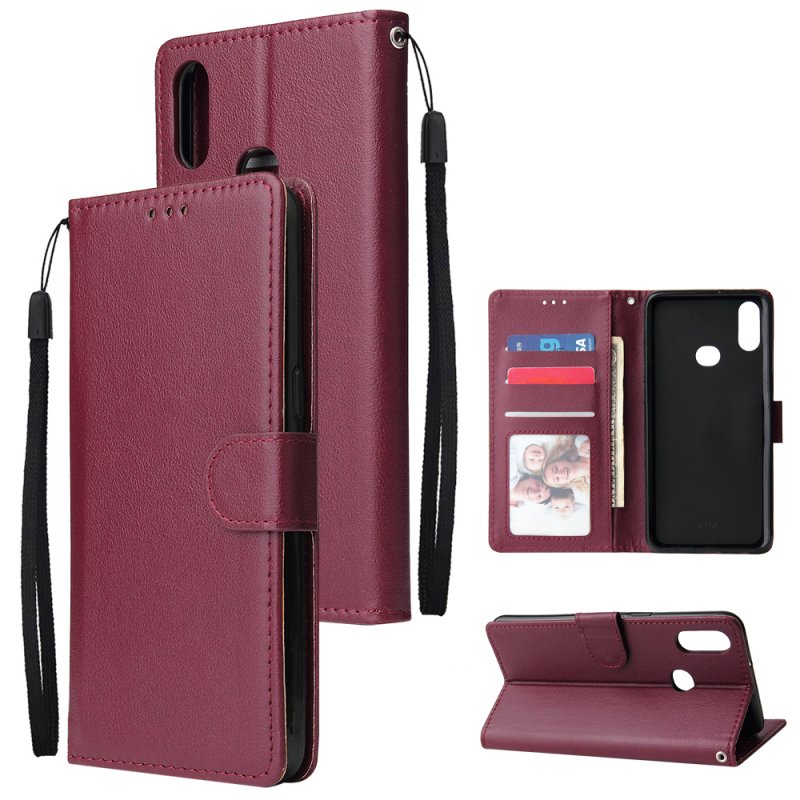 For Samsung A10S A20S Cellphone Cover Mobile Phone Shell Buckle Closure Cards Slots PU Leather Smart Shell with Wallet Overall Protection wine red
