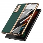 For Samsung  Z  Fold2 Mobile  Phone  Cover Pu All-inclusive Anti-drop Leather Folding Tempered Glass Screen Protector Emerald