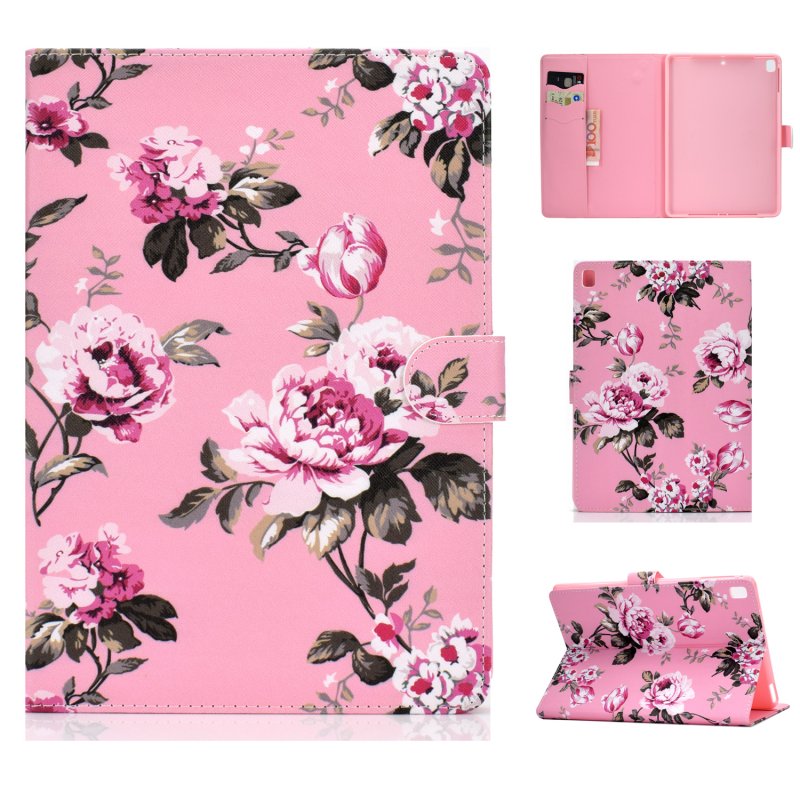 For iPad 5/6/7/8/9-iPad Pro9.7-iPad 9.7 Laptop Protective Case Color Painted Smart Stay PU Cover Pink flower