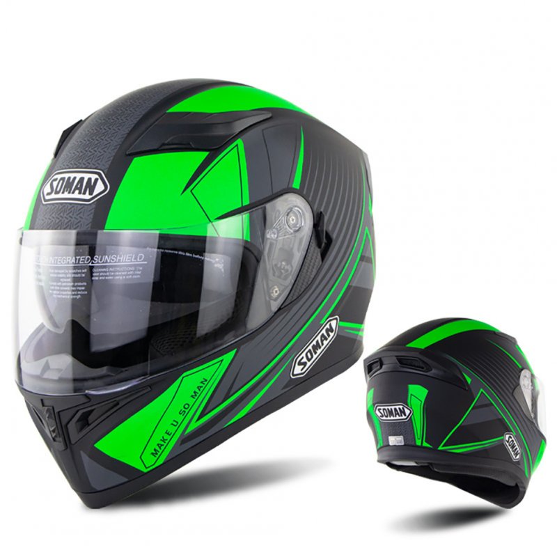 Full Face Motorcycle Helmet Sun Visor Dual Lens Moto Helmet Fluorescent green acceleration_S