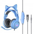 G25 Cute Cat Ear Luminous Wired  Headset Noise-canceling High-definition Microphone Stereo Ergonomic Gaming Computer Earphone Blue
