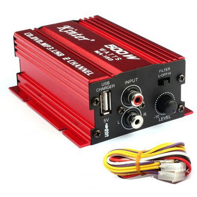 MA150 500W Car Motorcycle 12V 2CH 2 Channel Audio AMP Amplifier Subwoofer red
