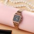 Girls Quartz Watch Trendy Simple IP Electroplating Square Dial College Style Wrist Watch rose gold band white dial