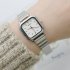 Girls Quartz Watch Trendy Simple IP Electroplating Square Dial College Style Wrist Watch silver band white dial