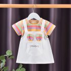 Girls Short Sleeves Dress Summer Cotton Thin Fashion Stripes Casual A-line Skirt For 0-5 Years Old Kids white dress A 1Y 80