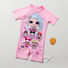 Girls Toddler One-piece Swimsuit Sweet Cute Baby Print Bathing Suit Mock Neck Short Sleeve Surfing Suit pink 3-4Y M
