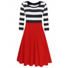 HiQueen Women Casual Scoop Neck 3/4 Sleeve A-Line Swing Dress Stripe Modest Dresses Red_S