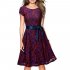 HiQueen Women s Lace Contrast Bow Cocktail Evening Dress Short Sleeve Dress Red6R03