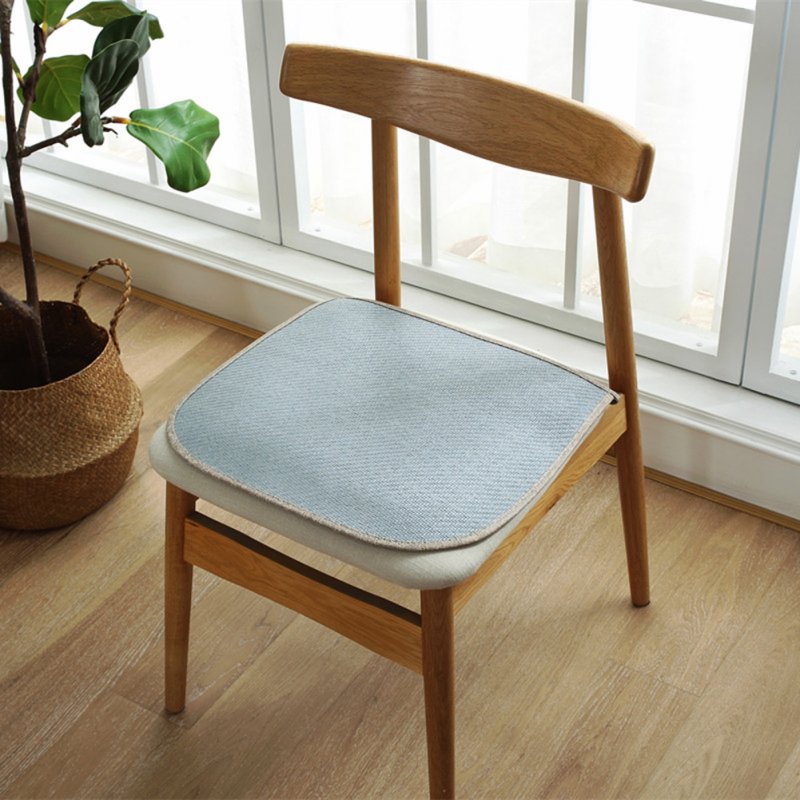 Ice Silk Dining Chair Cushion Cool Spring Summer Vine Seat Pad with Straps 40*45cm Light blue_40 * 45cm