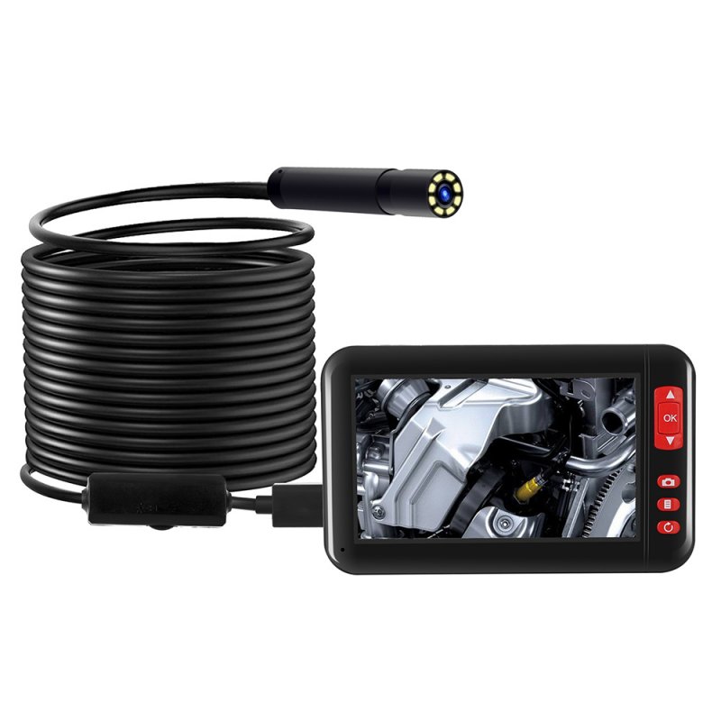 Industrial Endoscope Borescope Inspection Camera 4.3inch HD 1080P Display Screen Built-in 8 LEDs 8mm Lens 2000mAh Rechargeable Lithium Battery 5m