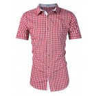KOJOOIN Men's Plaid T-Shirt Turn Down Collar Short Sleeve Button Slim Fit Shirt