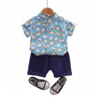 Kids Boys Short-sleeve Suit Rabbit Print Single Breasted T-shirt Shorts Two-piece Set Summer Casual Outfits blue 12-18M 80cm