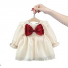 Kids Long Sleeves Dress Stylish Bowknot Cute Princess Skirt Simple Solid Color Dress For Girls Aged 1-3 beige CM: 73