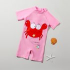 Kids Short Sleeves One-piece Swimsuit Cartoon Printing Quick-drying Swimwear For 2-7 Years Old Boys Girls pink 6-7years XL