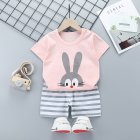 Kids T-shirt Set Fashion Cartoon Printing Short Sleeves Shirt Shorts Summer Cotton Clothing Suit For Kids Aged 0-5 black rabbit 3-4Y 100-110cm