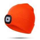 LED Beanie With Light, Kids Rechargeable 4LED Headlamp Hat, Winter Warm Unisex Knitted Hat For Outdoor Dog Walking Camping Running Hiking, Gifts For Boys Girls bright orange