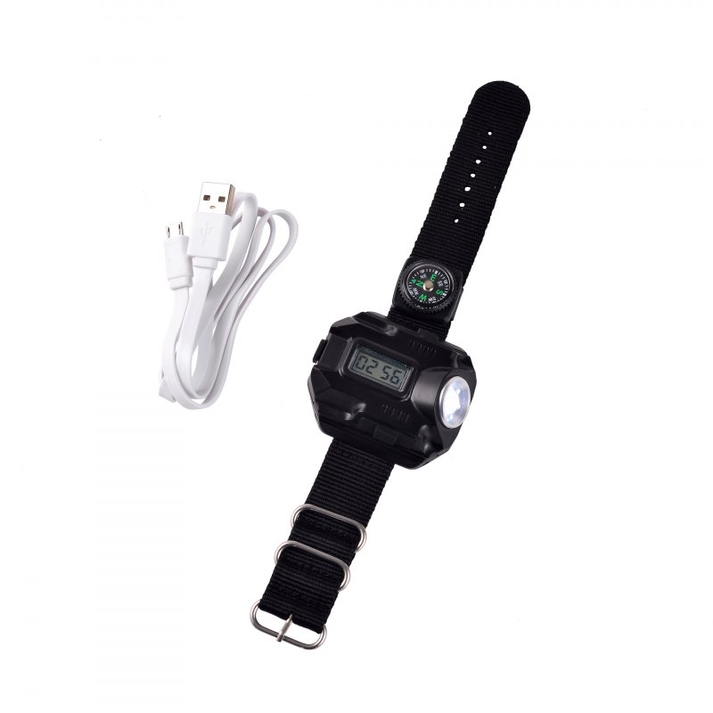 LED Light Flashlight USB Glare Flash Light Multi-function Watch Light with Battery black