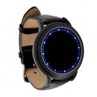 LED watch with touch activated time display  blue LEDs and leather strap