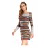 Leadingstar Womens Long Sleeve T Shirt Dress Tribal Color Block Striped Casual Dresses with Pockets Rose Red XL