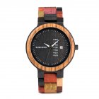 Male Colourful Wooden Quartz Watch with Calendar Pastorale Style Wristwatch Ornament Gift colorful