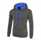 Men Autumn Winter Solid Color Hooded Sweater Hoodie Tops Dark gray_XL