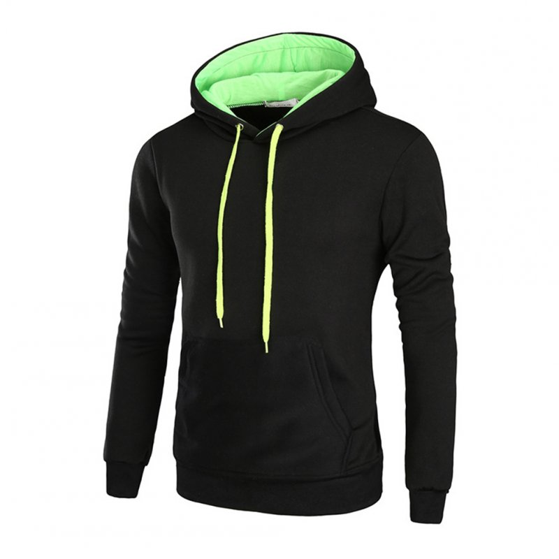 Men Autumn Winter Solid Color Hooded Sweater Hoodie Tops black_M
