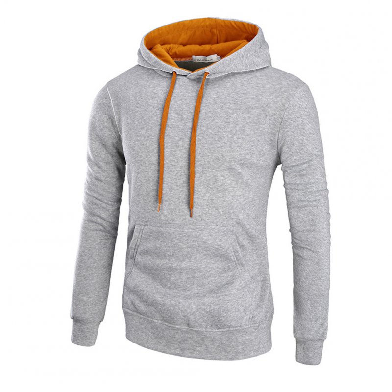 Men Autumn Winter Solid Color Hooded Sweater Hoodie Tops light grey_3XL