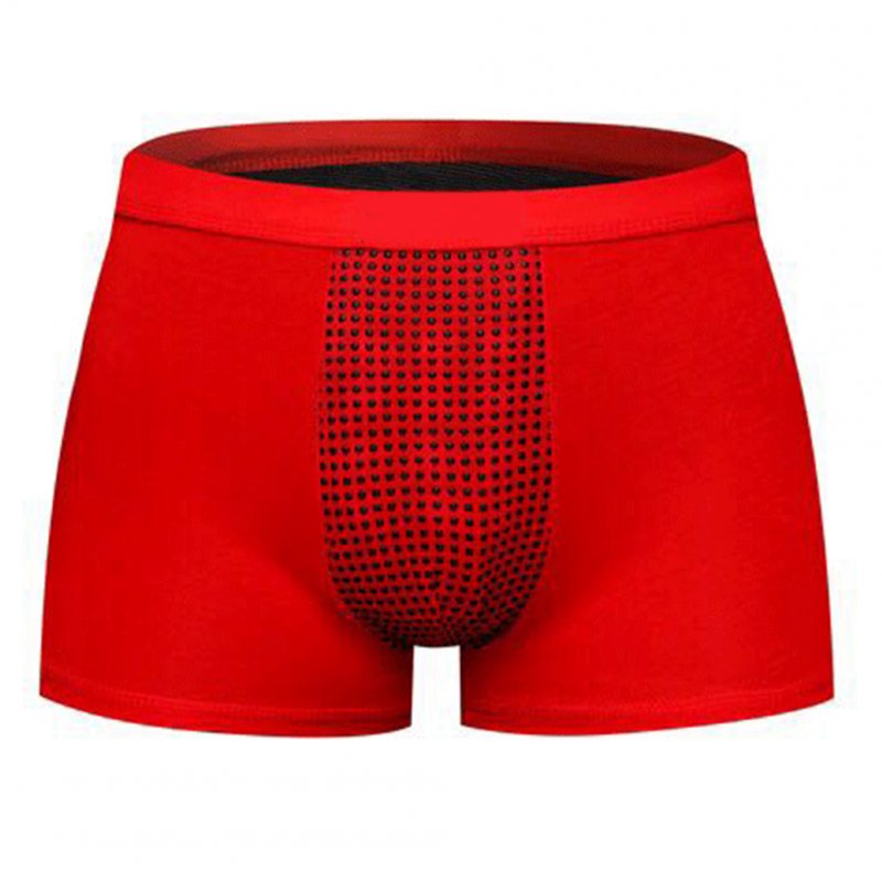 Men Boxers Underwear Breathable Magnetic Therapy Short Pants  Red _L