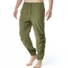 Men Casual Pants Drawstring Elastic Waist Solid Color Cotton Linen Jogging Pants For Yoga Fitness Army Green M