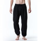 Men Casual Trousers Fashion Striped Middle Waist Elastic Waist Pants Large Size Loose Breathable Pants black M